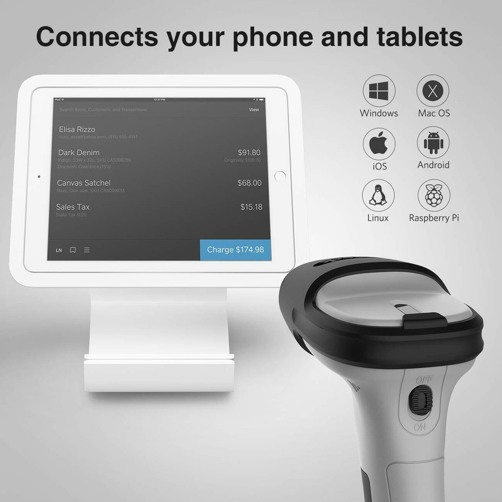 Inateck Barcode Scanner Bluetooth Wireless Barcode Reader Auto Scanning BCST-70