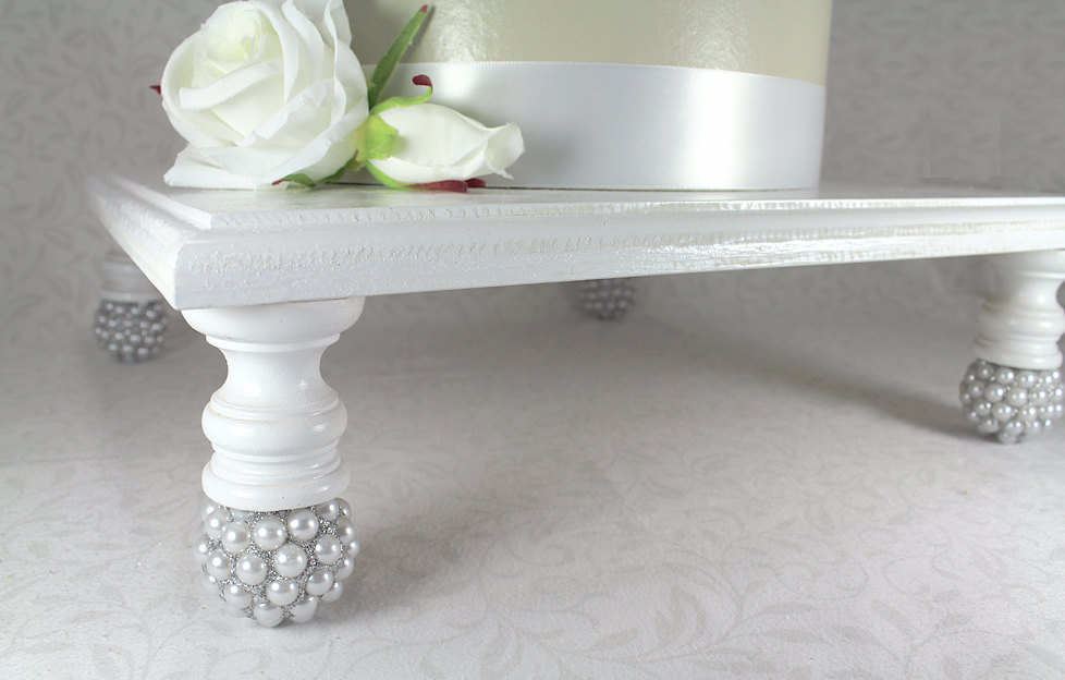 White & Silver Square Wedding Cake Stand, Cupcake Stand Display, Cottage Chic...