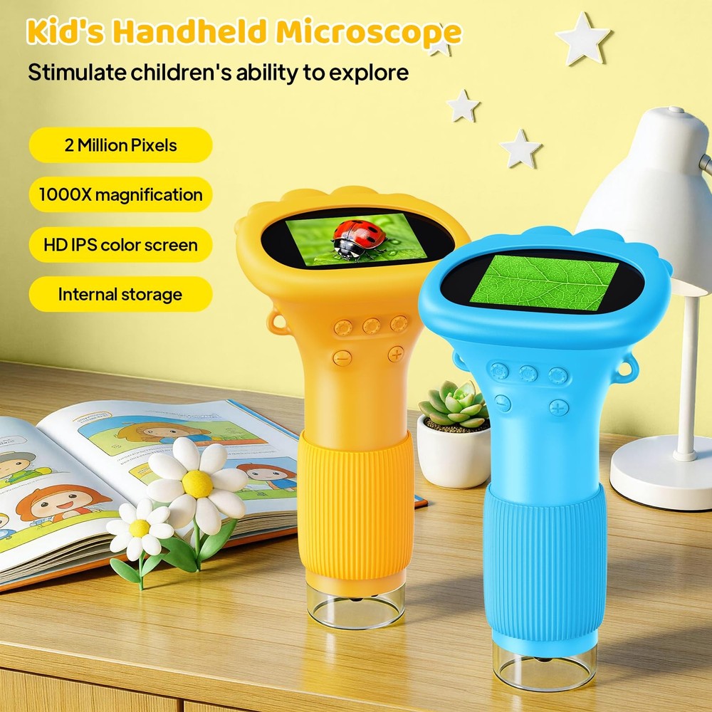 Kids Portable Microscope 2in Screen Handheld Bug Magnifier Blue