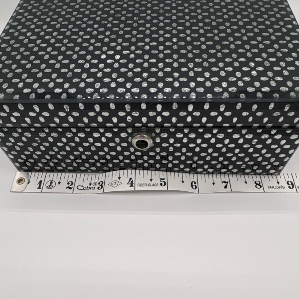 Black White Polka Dot Glass Lockable Decorative Box Medium Rectangular 9x6x3in
