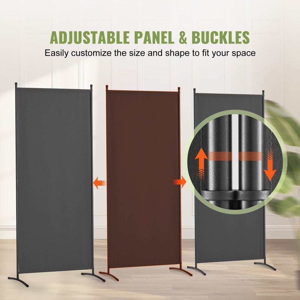 Room Divider 3-Panel Folding Privacy Screen Fabric Partition Office Gray