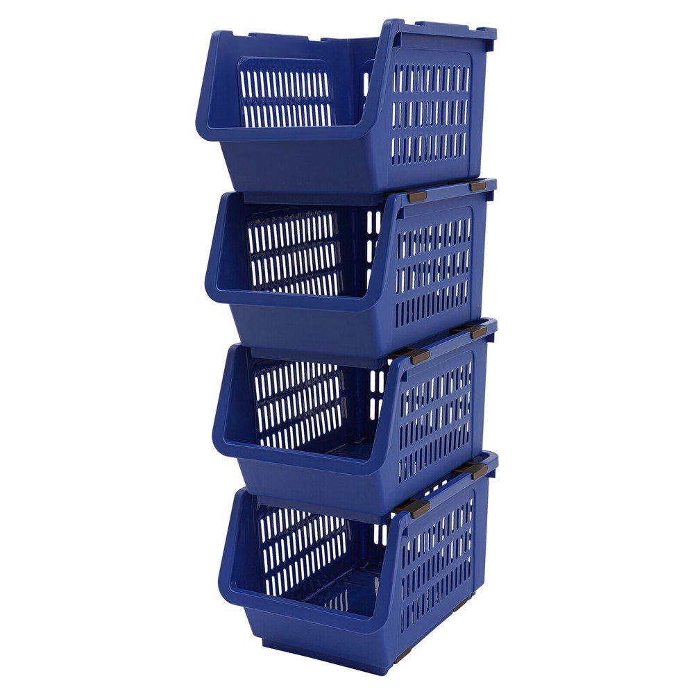 4 PCS Stacking Storage Baskets, PP Plastic Stackable Organizer Bins 76x34x24cm