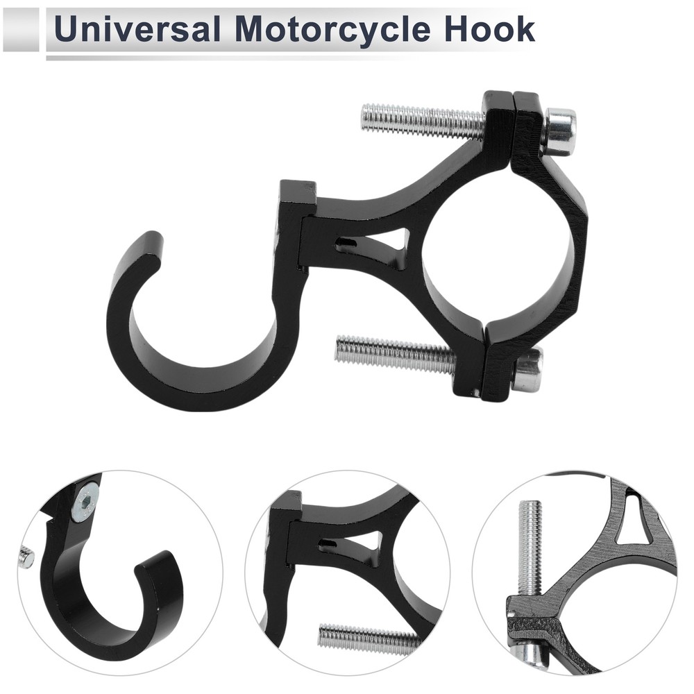 Black motorcycle hook with screws, for alloy bow, 1 pc