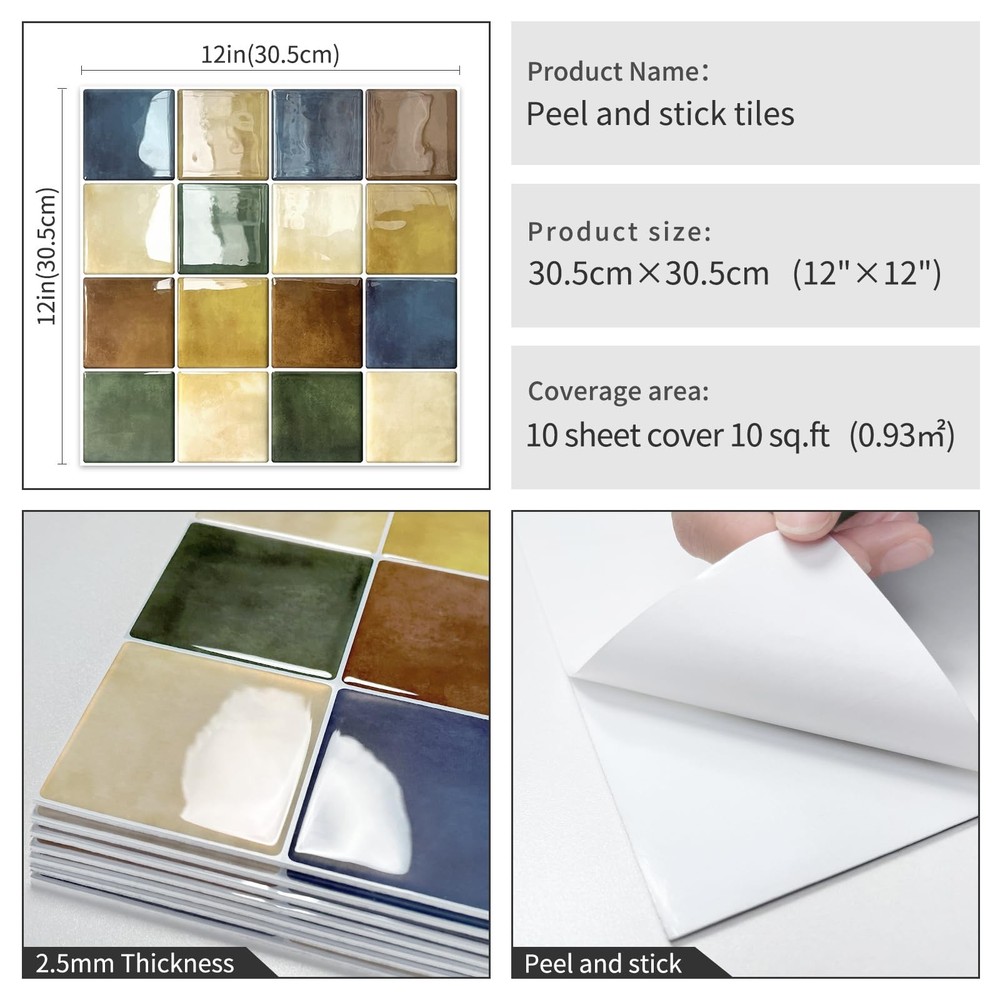 Thick Kitchen Peel and Stick Backsplash Tiles Square Self Adhesive Wall Tile ...