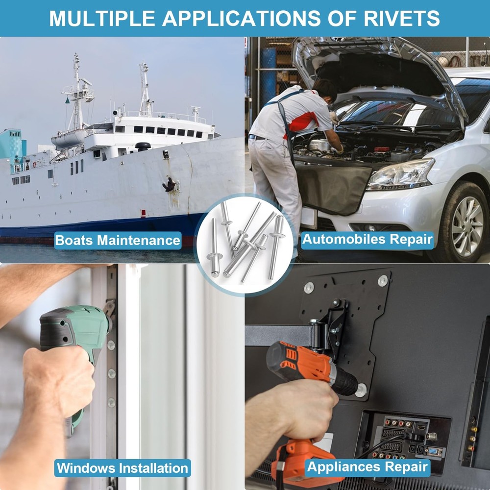 60 PCS 3/16 X 5/8 Aluminum Rivets Blind Pop Assortment Kit Core Pulling