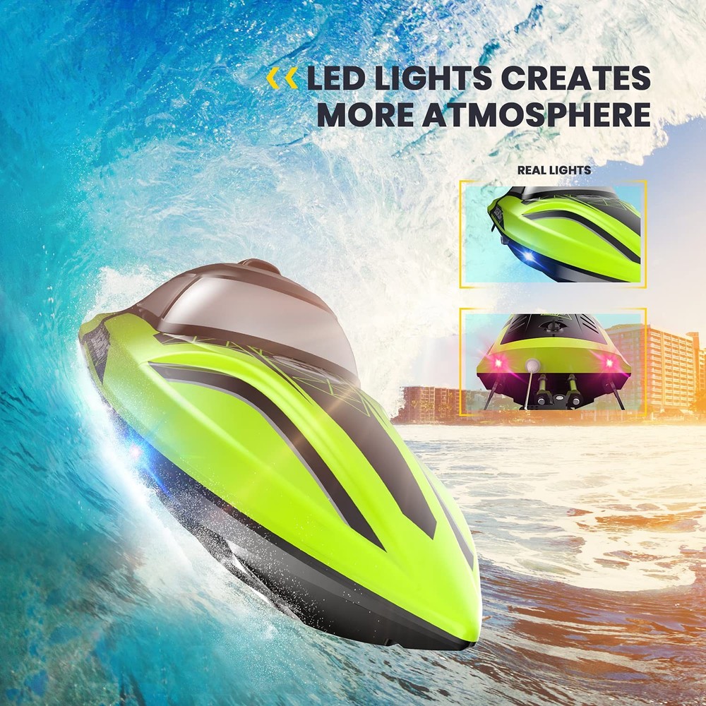 DEERC RC Boat with LED Light, 30+ Mins, Self Righting Remote Control Boat for...