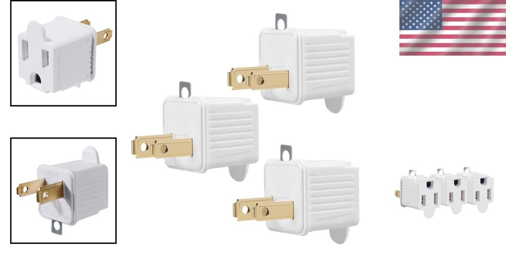 Compact 3-Piece Grounding Adapters - Safe & Easy Electrical Conversion, White