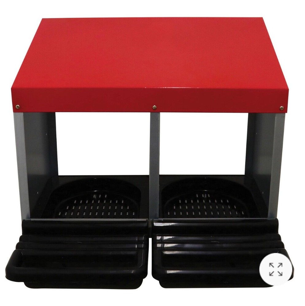 GALVANIZED STEEL EGG ROLLOUT 2 HOLE NESTING BOX CHICKEN LAYING NEST RED