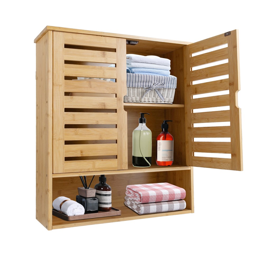 3-Layer Bamboo Storage Cabinets Modern Wall Mounted Decor Racks Storage Cabinets
