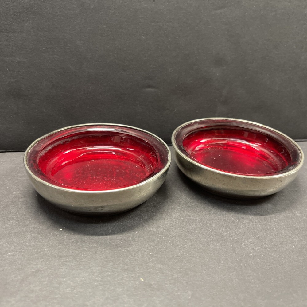 F.B.Rogers Silver Co 775 Ashtray Coasters (2) Ruby Red 1883 Trade Mark