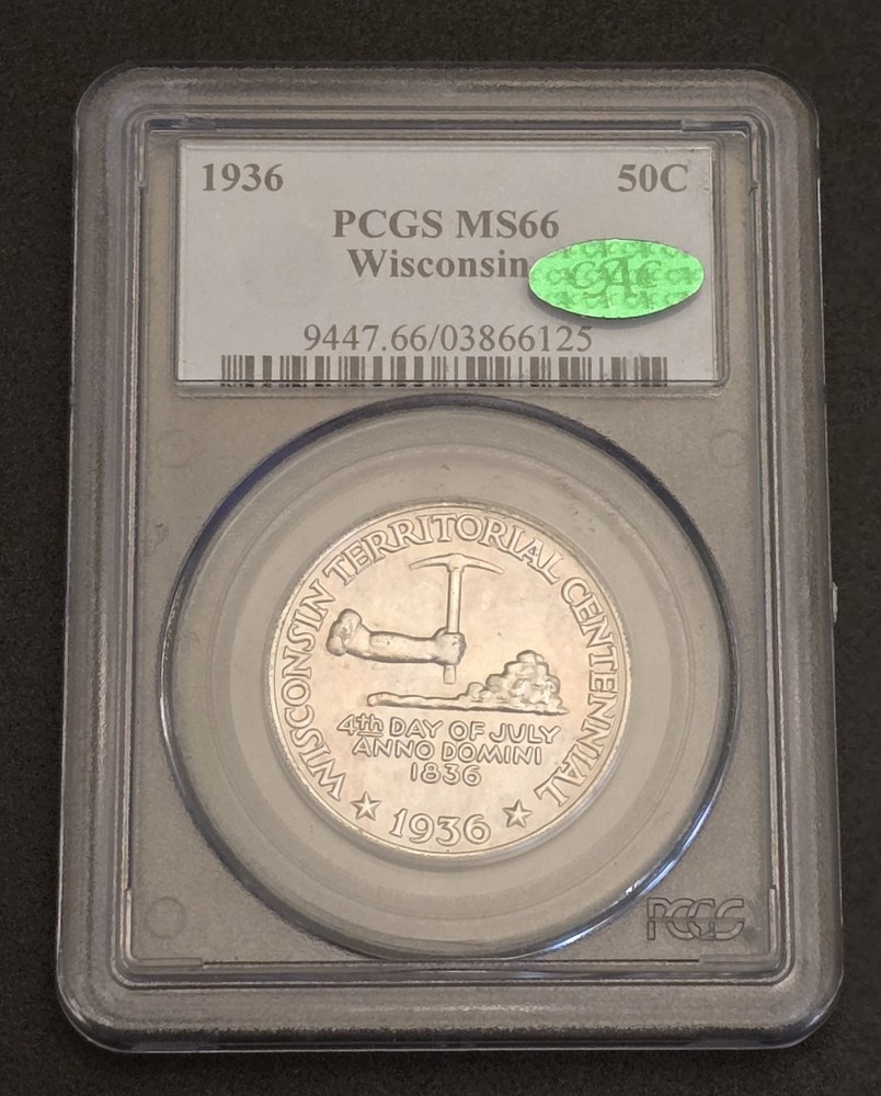 1936 PCGS MS66 CAC Wisconsin Silver Commemorative Half Dollar
