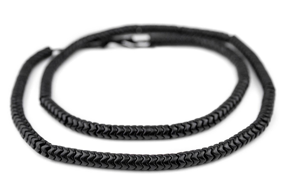 Black Resin Snake Beads 7mm Interlocking 26 Inch Strand