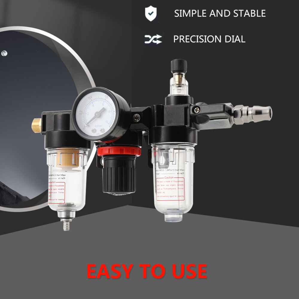 1/4" Air Compressor Filter Water Separator Trap Tools Kit Regulator Gauge