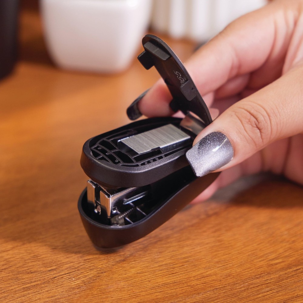 Compact Mini Stapler for 12 Sheets, Jam-Free, Includes 1000 Staples, Black