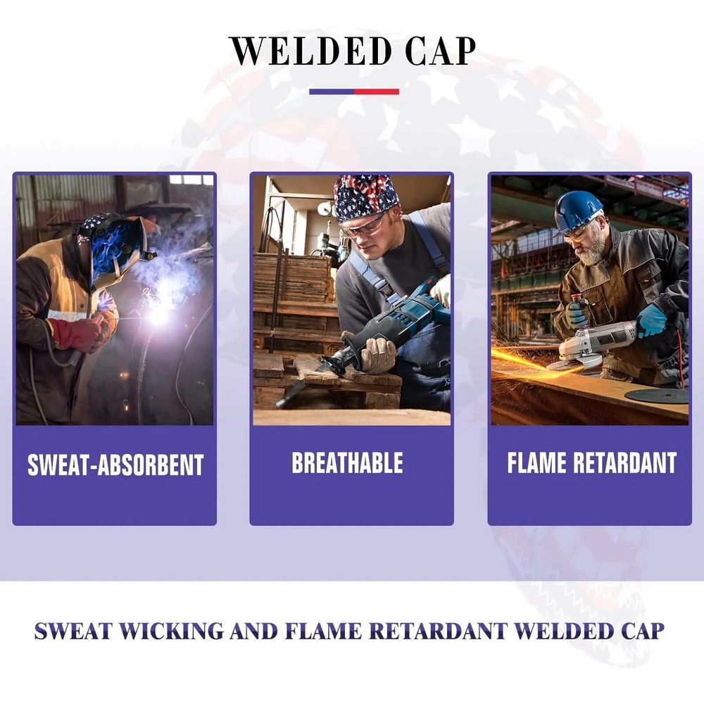 TRQWH Welding Caps 100% Cotton Flame Resistant 3 Pcs Mesh Inside for Men
