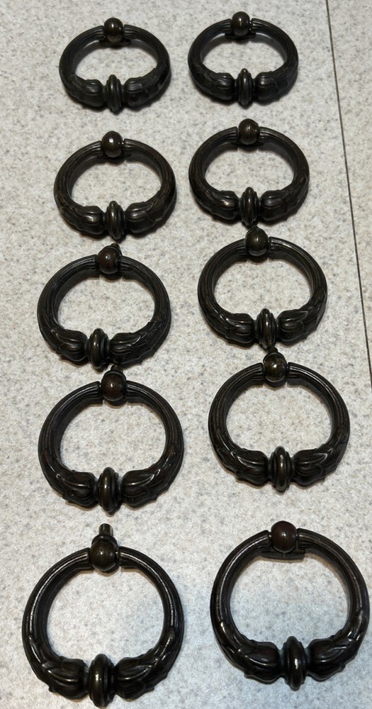Drawer Brass Rings Pulls Handles Drop Dresser 2 Round Pulls Antiques Pair By KBC