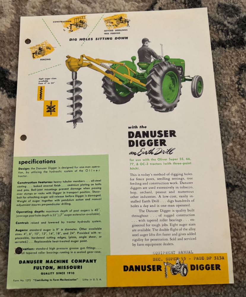 Oliver Super 55 Tractor Danuser Digger Brochure AMIL25