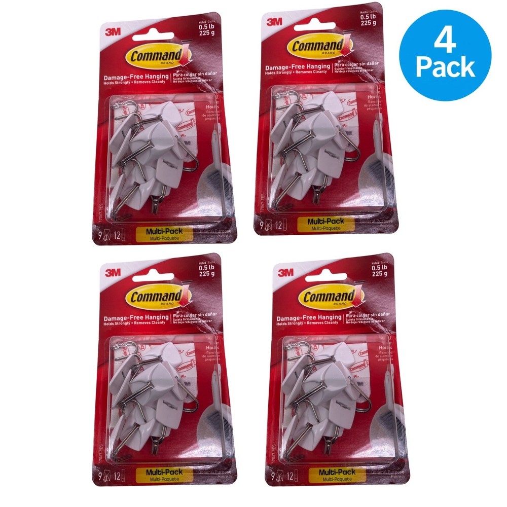 3M Command Small Hooks Multi Pack 4 Pack 0.5lb White New