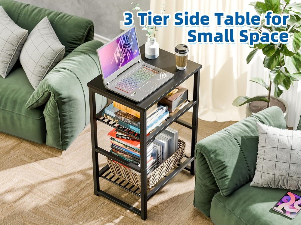 3 Tier Metal Printer Stand Shelf, Black Side Table for Printer, Fax Marchine