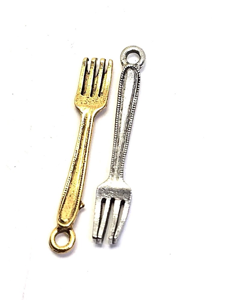 2 pcs. Fork Pendants Charms Cast Fine Pewter