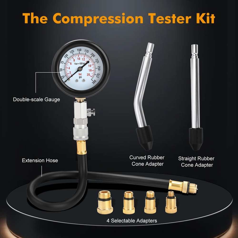 Compression Tester Kit, Small Engine Cylinder Test Pressure Gauge Tool