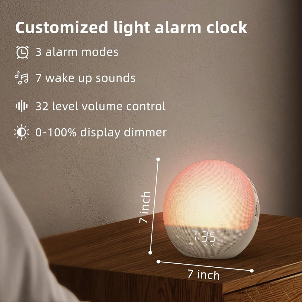 Natural Wake Up Light - Bedroom Dimmable Clock with Bluetooth Speaker
