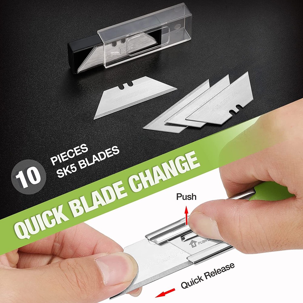 WORKPRO 3-Pack Folding Utility Knife Set, Quick Change Blade Box Cutter