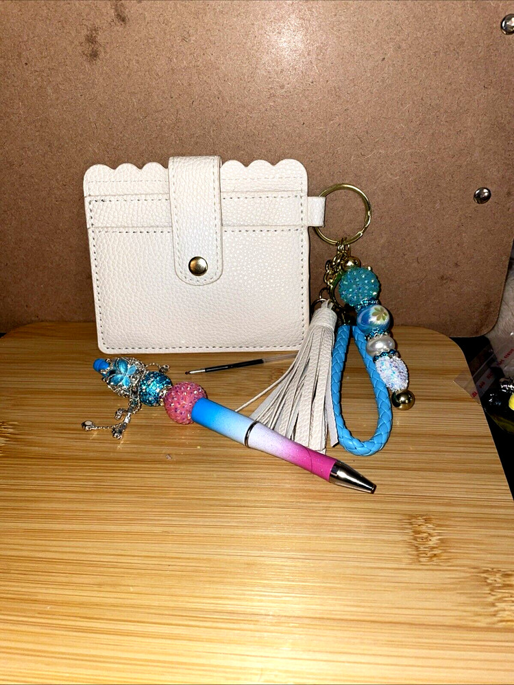 HAND MADE BEAD PEN, BEAD KEY CHAIN, wallet -& INK REFILL-3 PC set