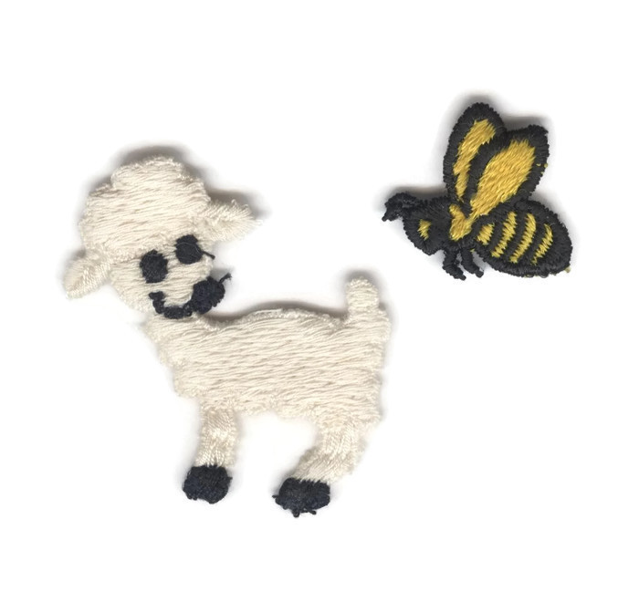 Lot 2 Embroidered Sew-On Appliques 1.75" Lamb + 1" Bee Easter Spring