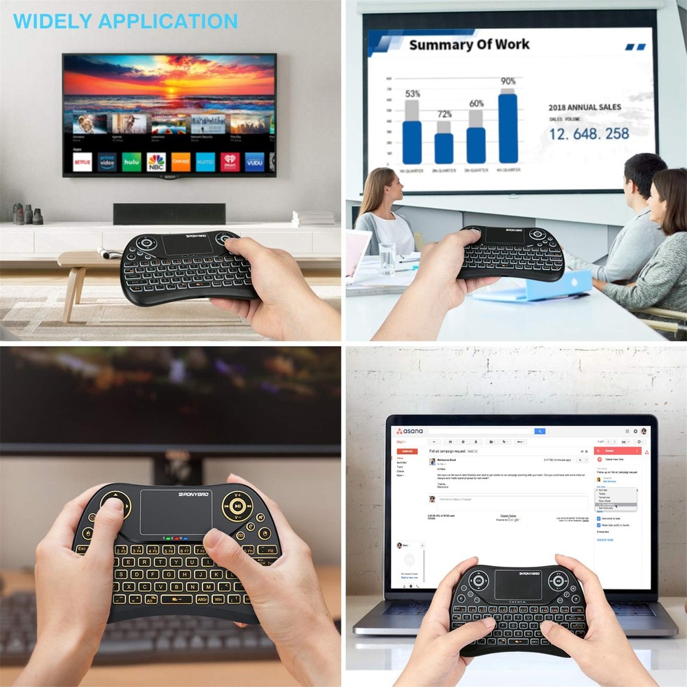 PONYBRO (Newest Version) Backlit Mini Wireless Keyboard with Touchpad Mouse