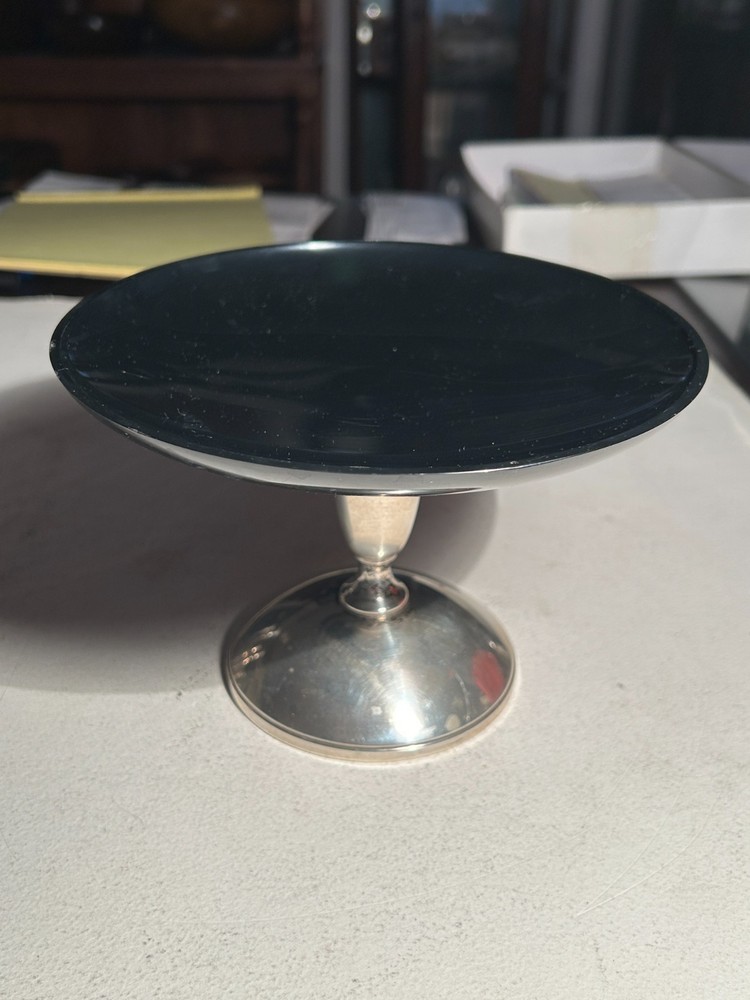 Gorham Sterling Silver Compote with Black Melamine #975 Modernism 7" Diameter