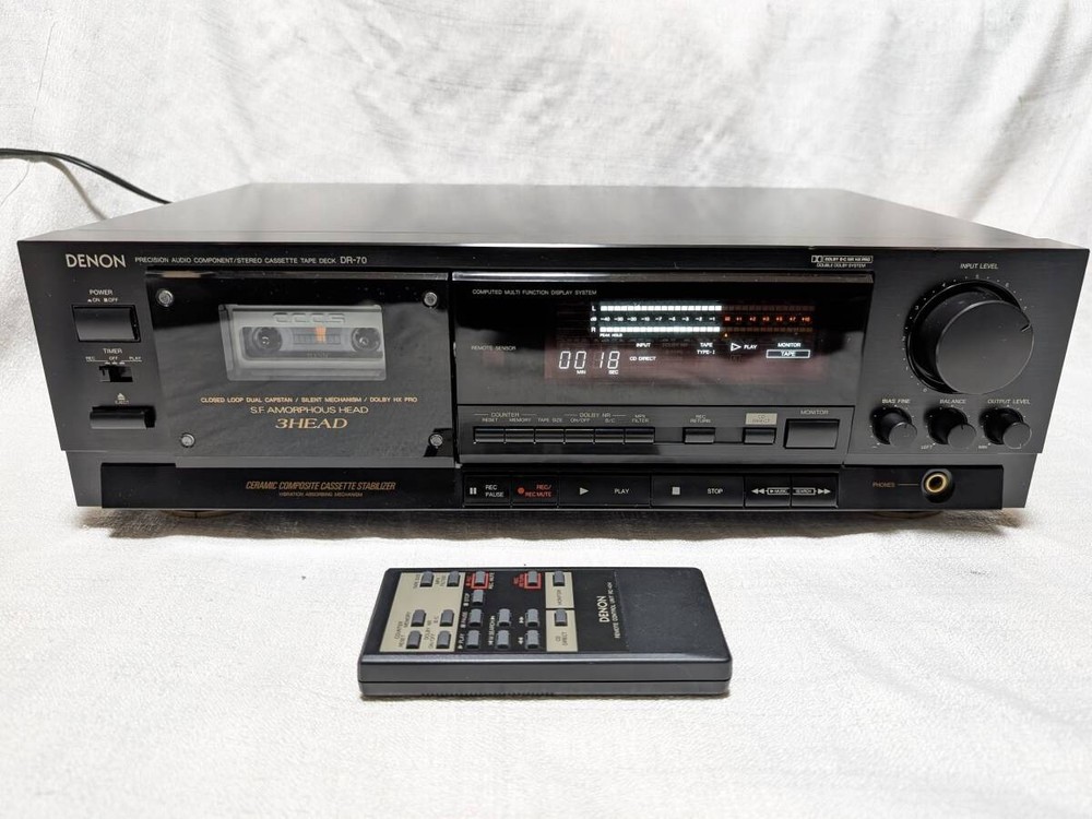 DENON DR-70 3-head stereo cassette deck with remote control maintenanced good