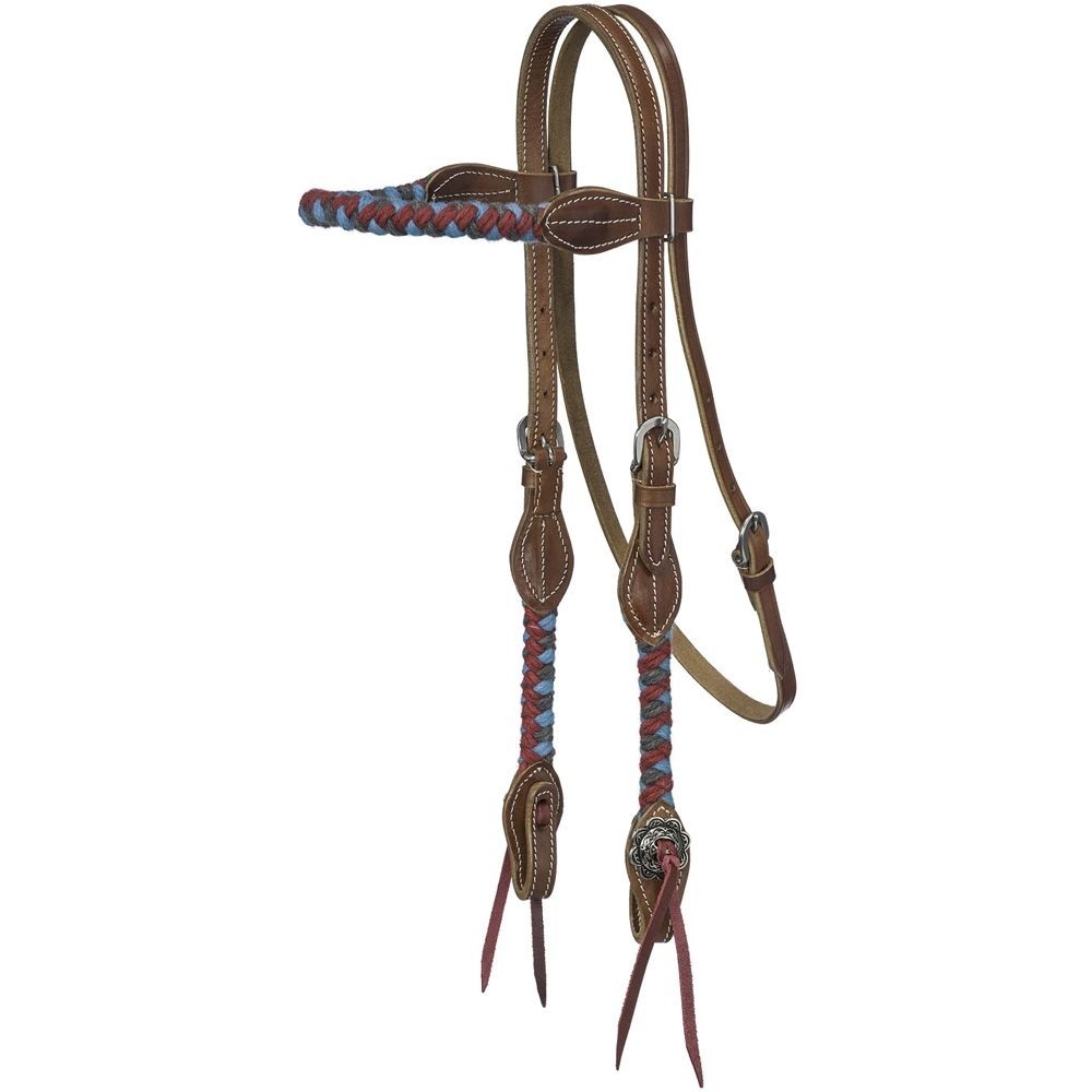 Western Leather Browband Headstall - Wool String Wrapped - 8 Colors