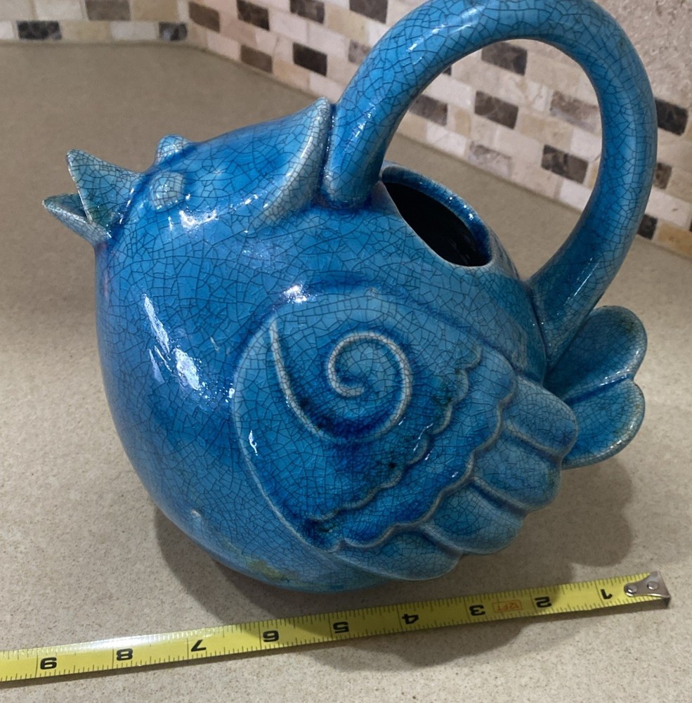 Ceramic Crackle Turquoise Bird Watering Can Cracker Barrel