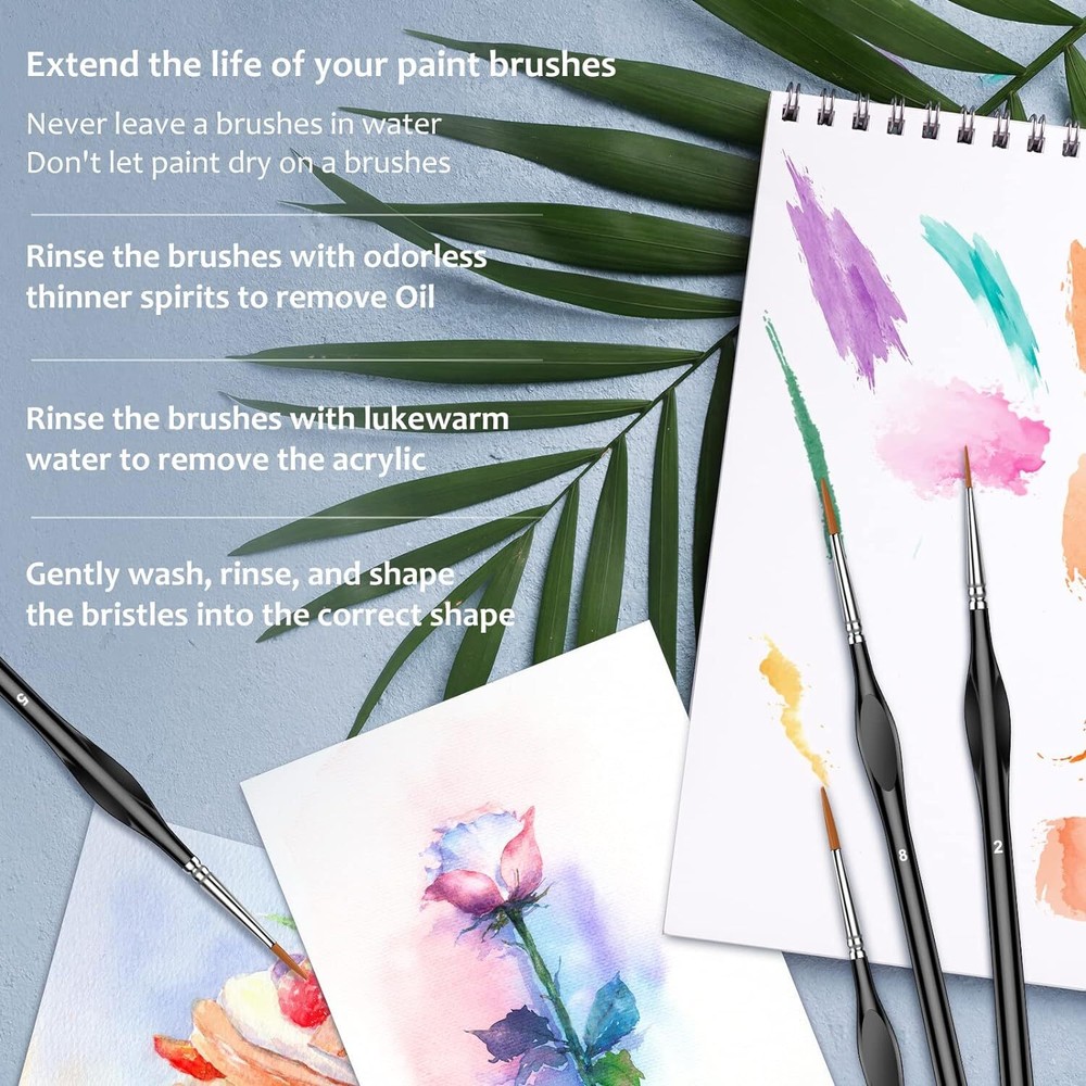 10Pcs Micro Paint Brushes Set with Triangular Handles - For Acrylic, Black