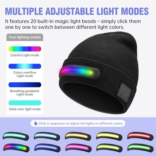 Beanie Hat with LED Light Strip, Rechargeable Winter Warm Cap with Multiple