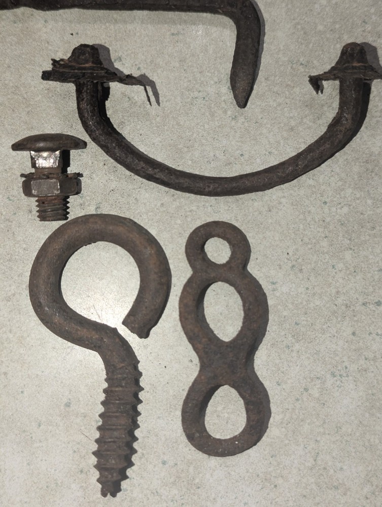 Lot Of 11 Rusty Old Hardware Pcs,Wrench,Hook,Loop,Ring, Handle,Latch,Primitive