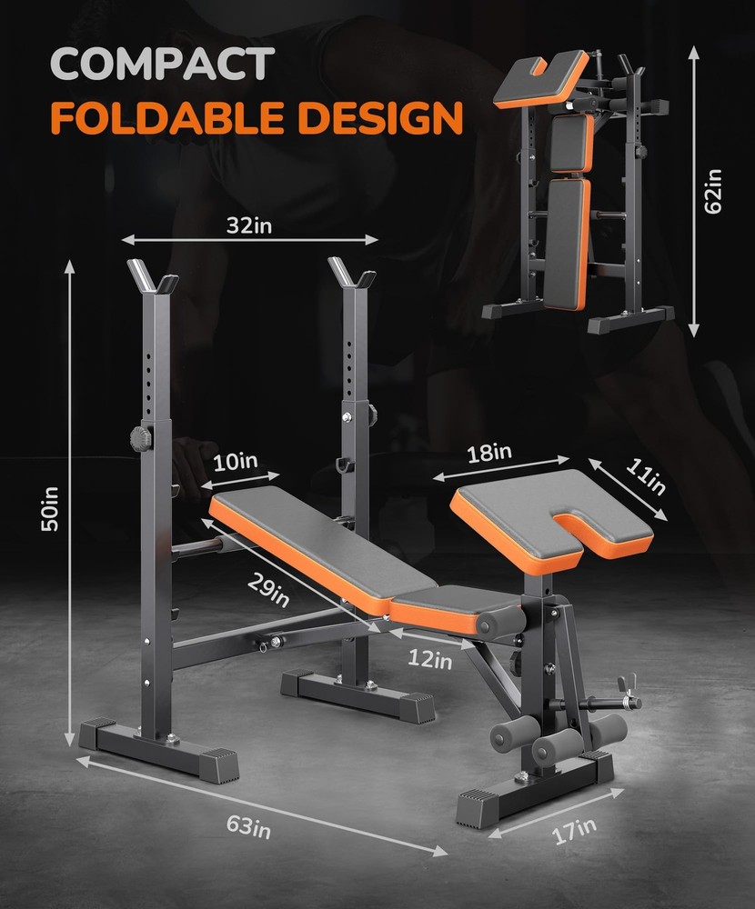 Multi-Function 6 in 1 Weight Bench Set - Leg Press, Preacher Curl Orange
