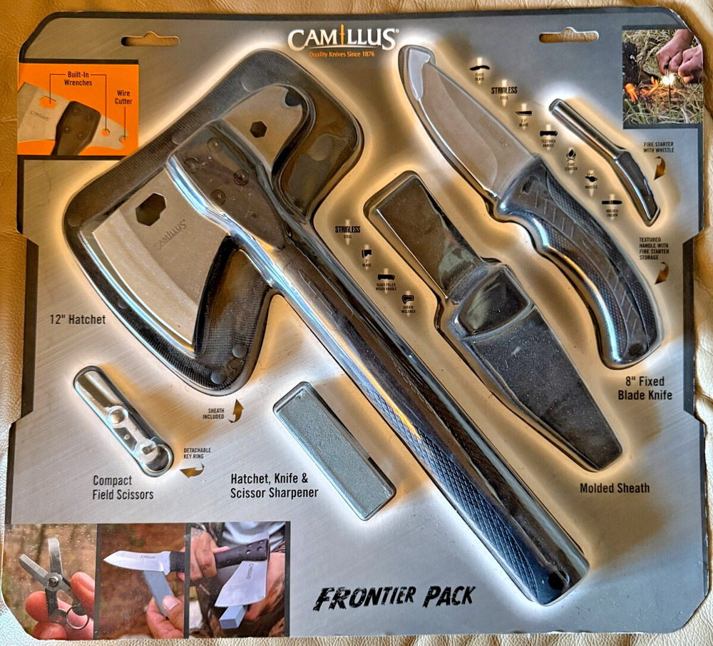 Camillus Frontier Pack Hatchet Scissors Sharpener Sheath Knife Fire Starter
