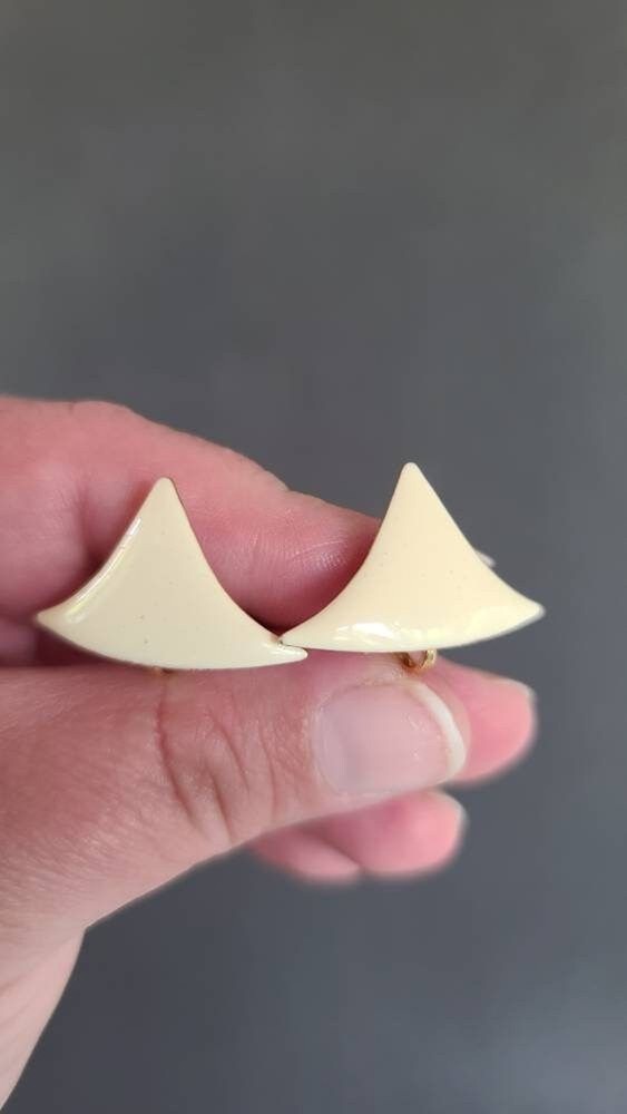 Beige Enamel Clip-on Earrings