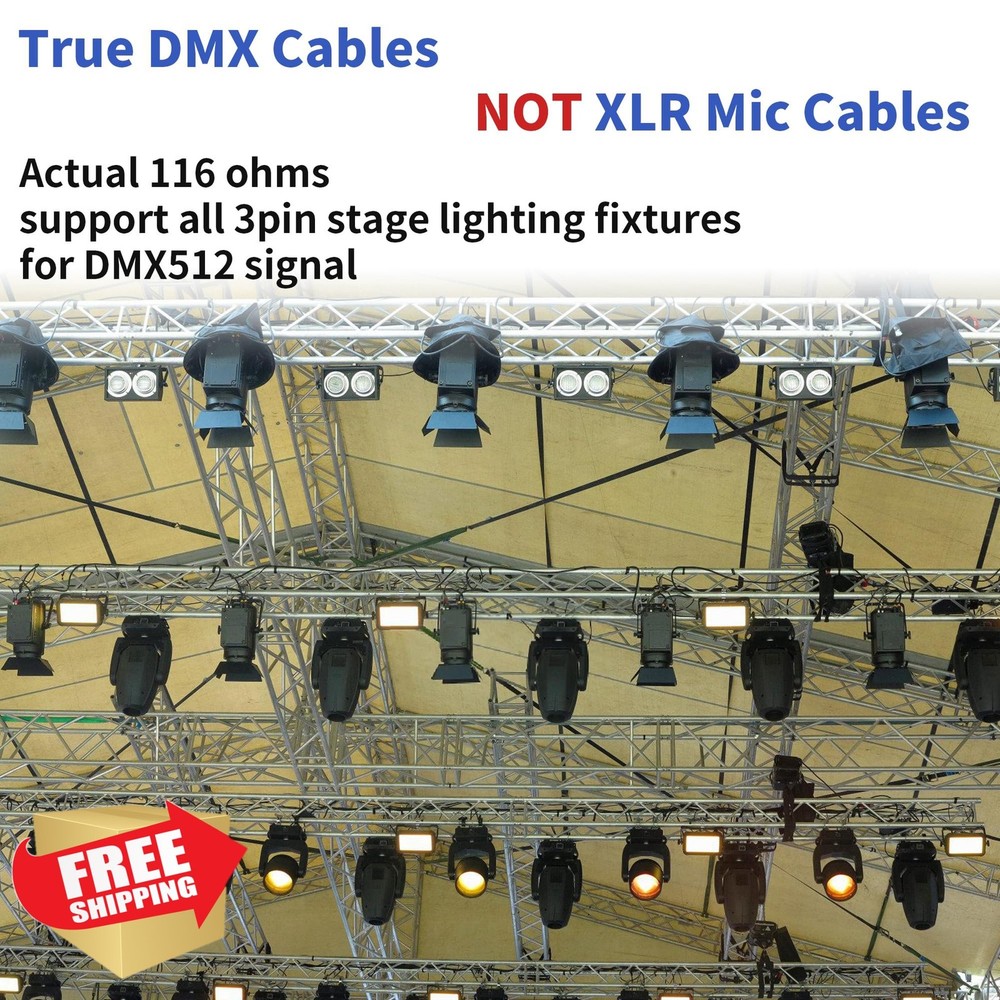 DMX Cables 3 ft 2 Pack 3 Pin Stage Lighting Coiled