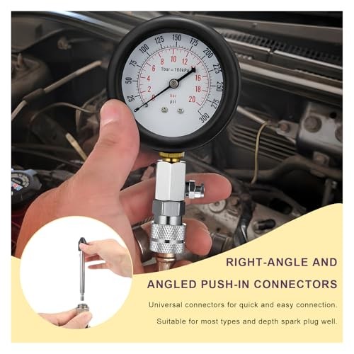 Compression Tester Kit, 0-300 PSI Petrol Engine Cylinder Pressure Test Tool