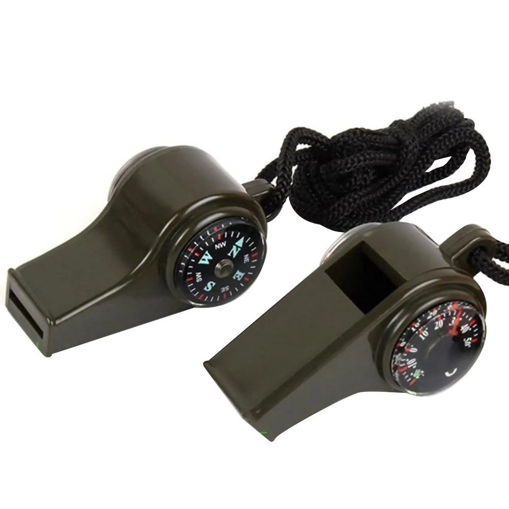 2 Pack Multi-Function Survival Whistle with Compass Thermometer for Hiking