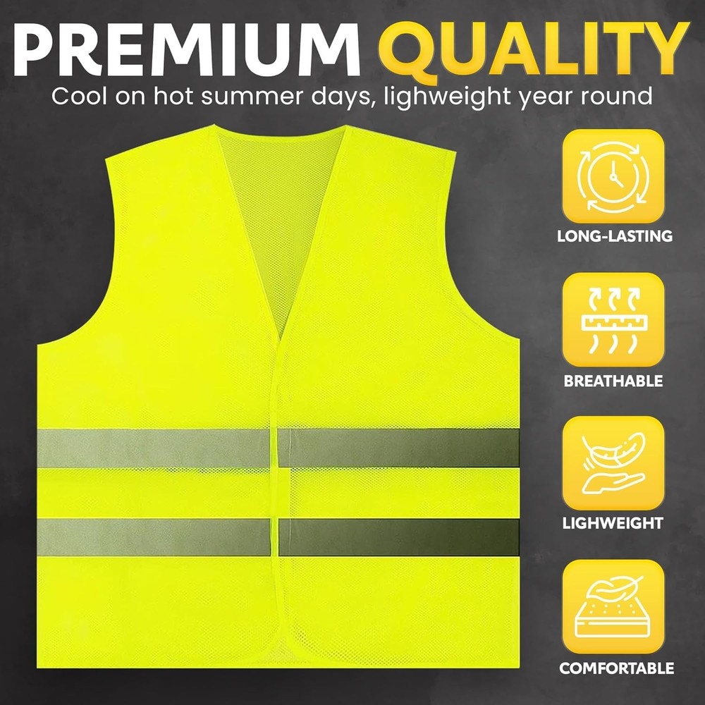 Yellow Reflective Safety Vests 10 Pack - High Visibility