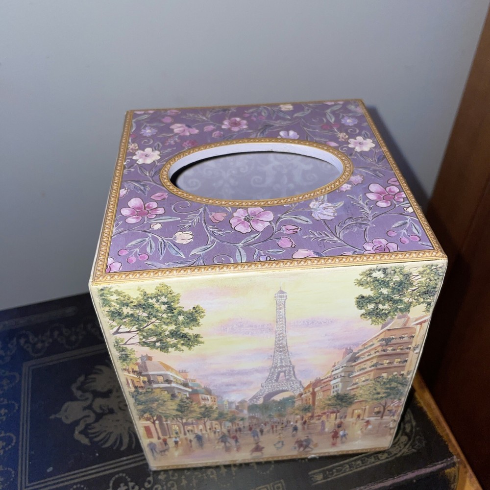 Punch Studio Tissue Box Cover Paris ~ 5" Square Eiffel Tower Lavender