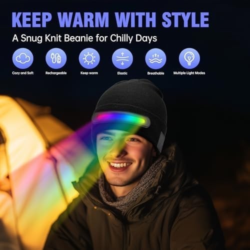 Beanie Hat with LED Light Strip, Rechargeable Winter Warm Cap with Multiple