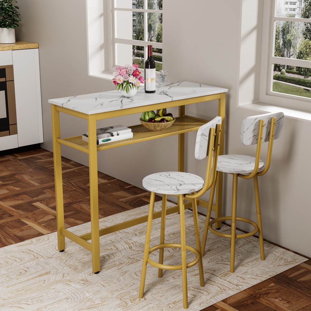Dining Table Set W 2 Stools 3 Piece Counter Small Apartment Breakfast Table
