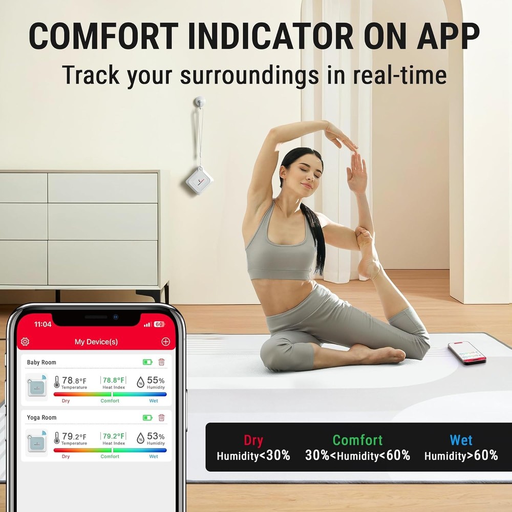 ThermoPro Bluetooth Thermometer Hygrometer, 260FT Range White, White