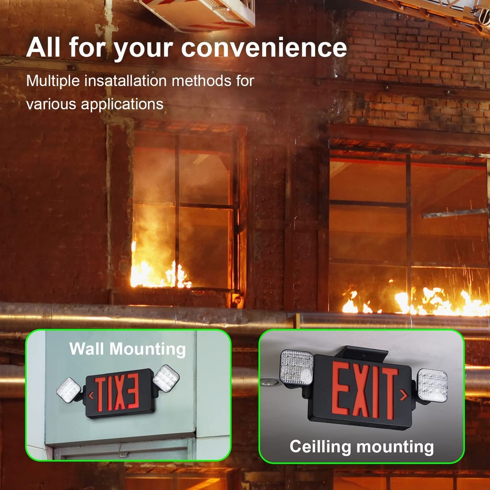 Black Exit Sign with Emergency Lights, LED 1 Pack, Housing+Red Letter