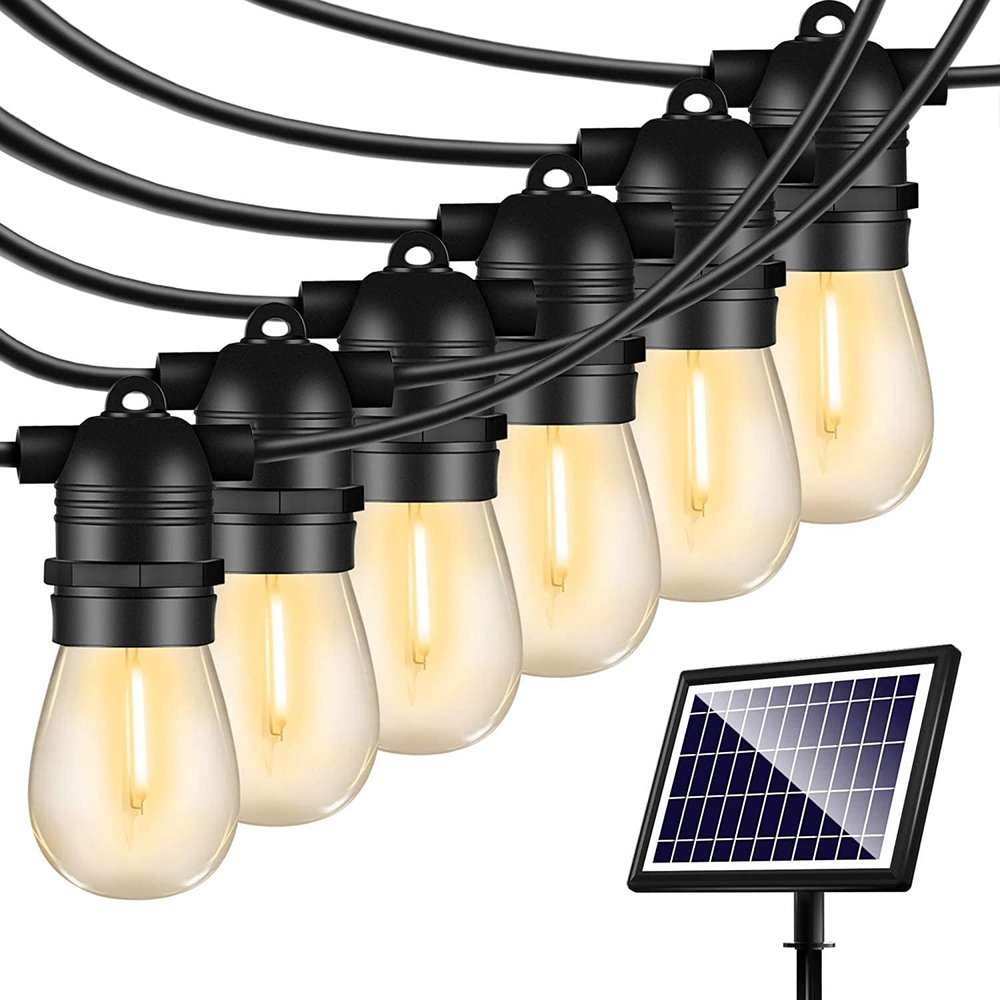 48FT Solar String Lights Outdoor - Weatherproof Vintage Edison Bulbs & 4 Mode